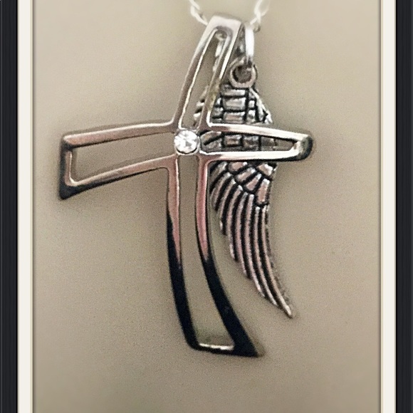 Ldmtreasures Jewelry - Cross Rhinestone Angel Wings Necklace, Blessed